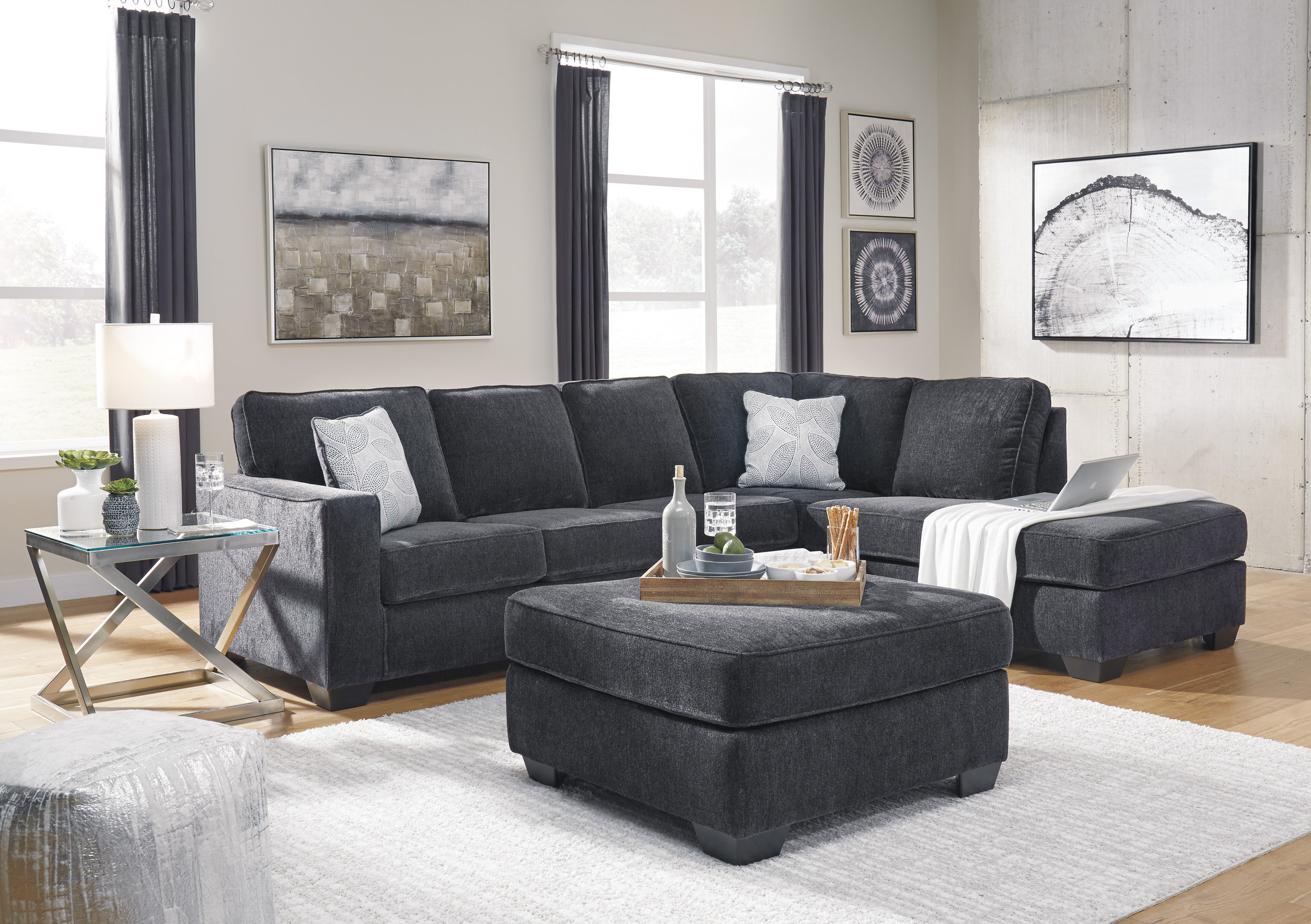 Altari 34" Square Oversized Accent Ottoman - Slate Gray Polyester