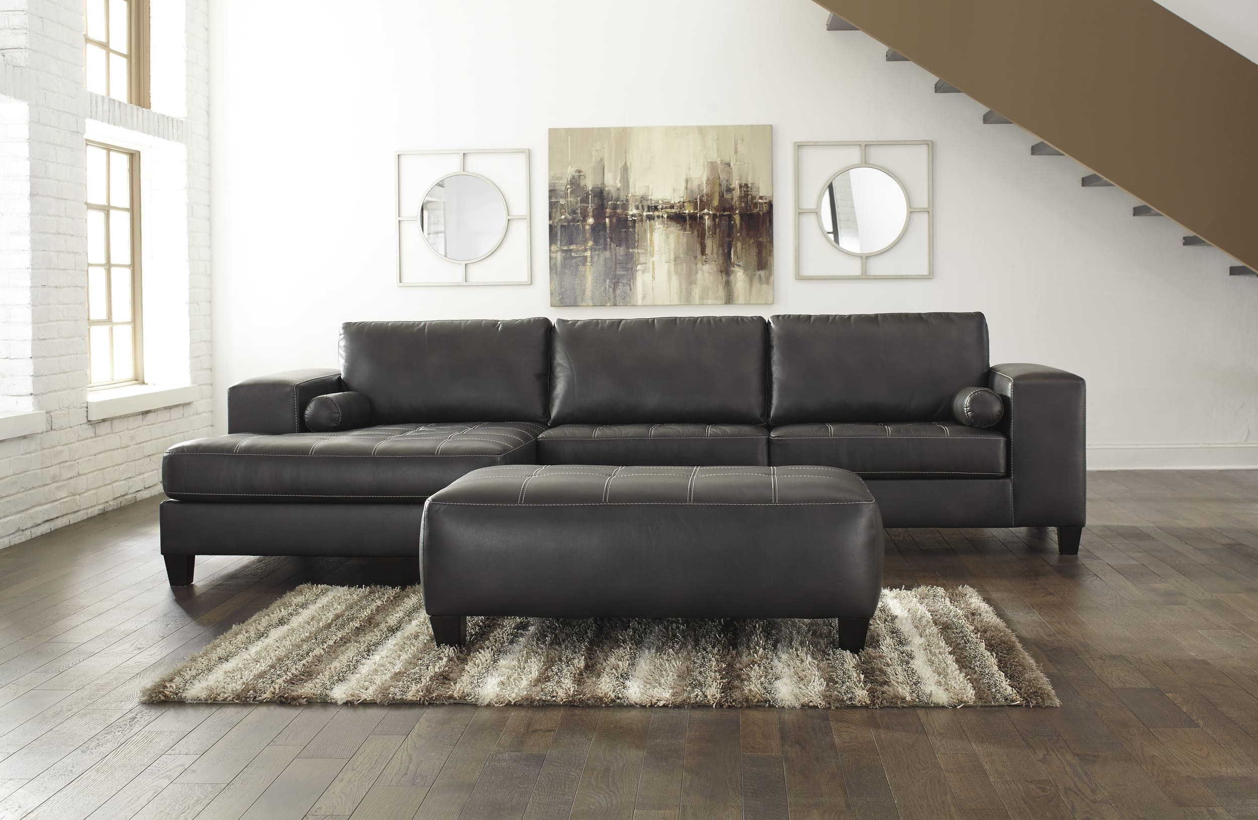 Nokomis 2-Piece Faux Leather L-Shaped Sectional Sofa w/Left Arm Chaise Facing