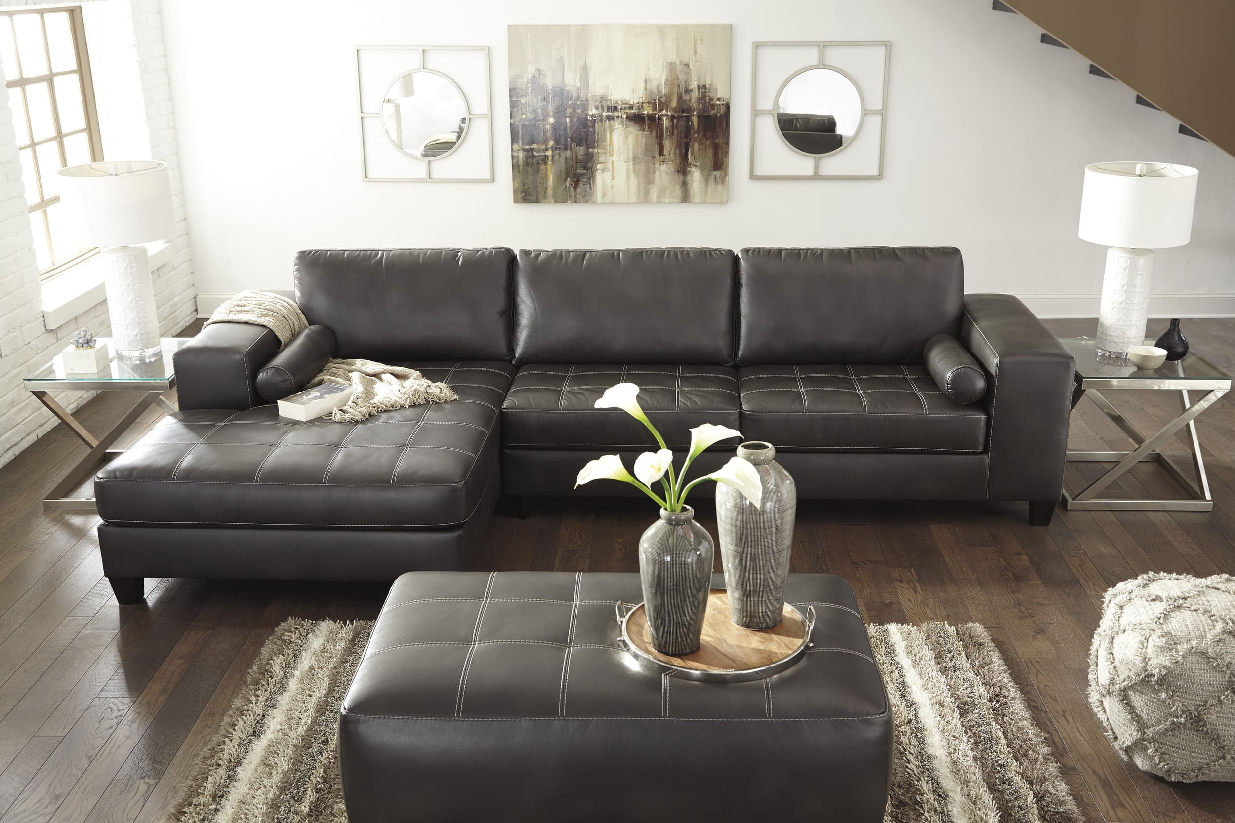 Nokomis 2-Piece Faux Leather L-Shaped Sectional Sofa w/Left Arm Chaise Facing