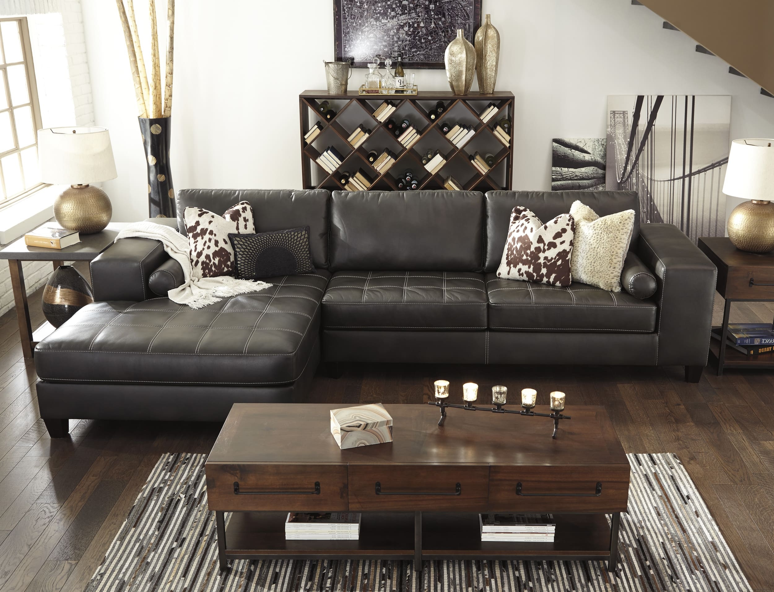 Nokomis 2-Piece Faux Leather L-Shaped Sectional Sofa w/Left Arm Chaise Facing
