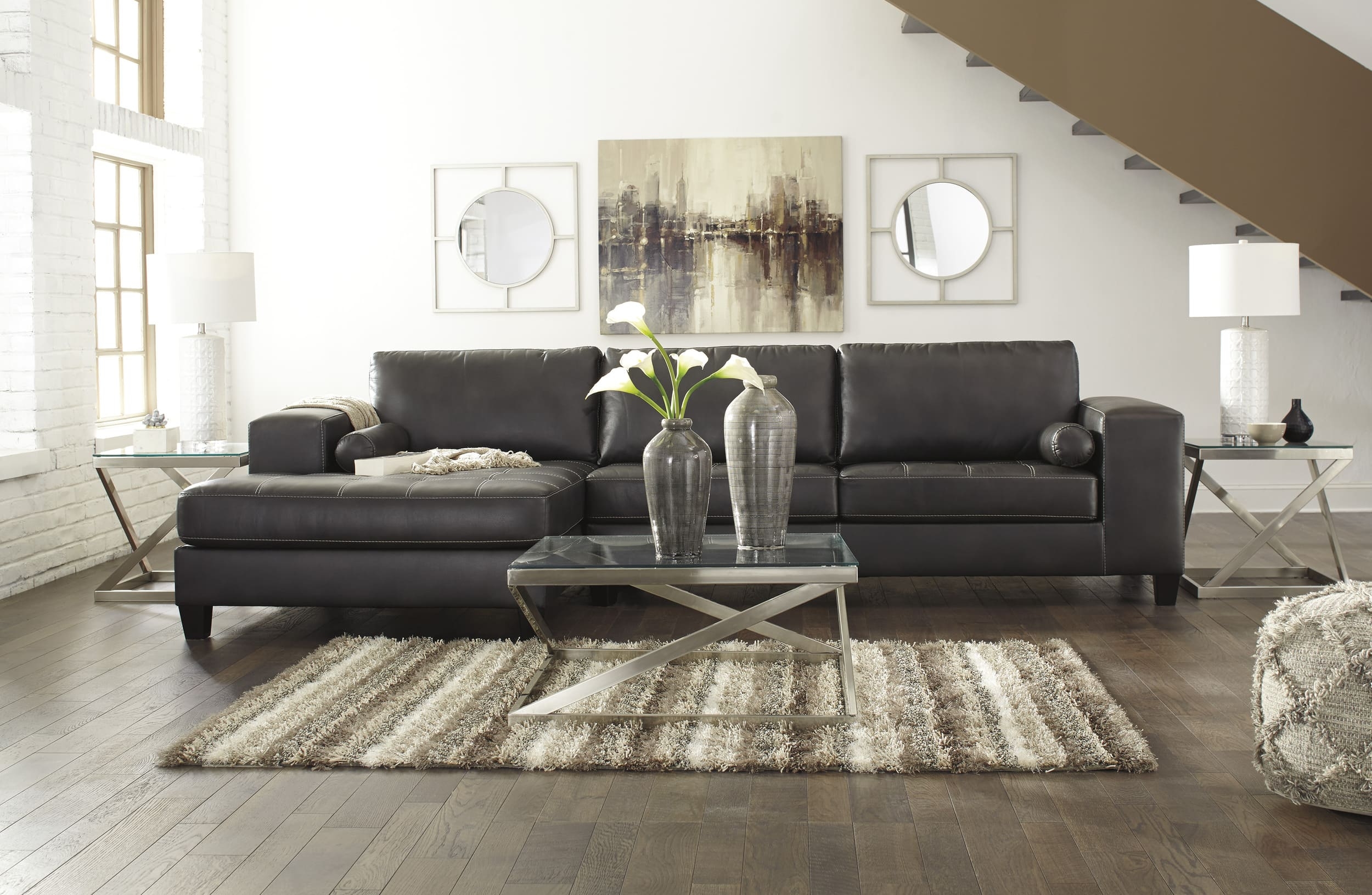 Nokomis 2-Piece Faux Leather L-Shaped Sectional Sofa w/Left Arm Chaise Facing