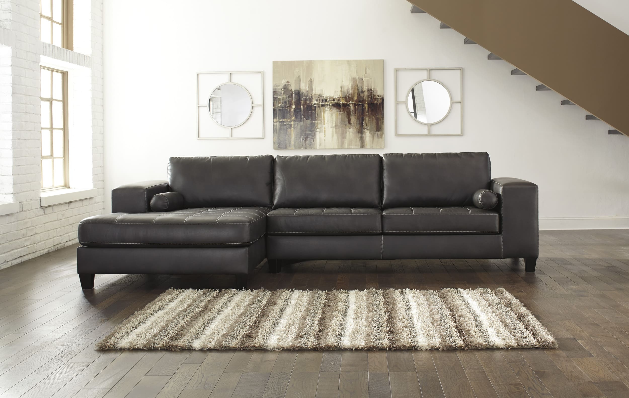 Nokomis 2-Piece Faux Leather L-Shaped Sectional Sofa w/Left Arm Chaise Facing