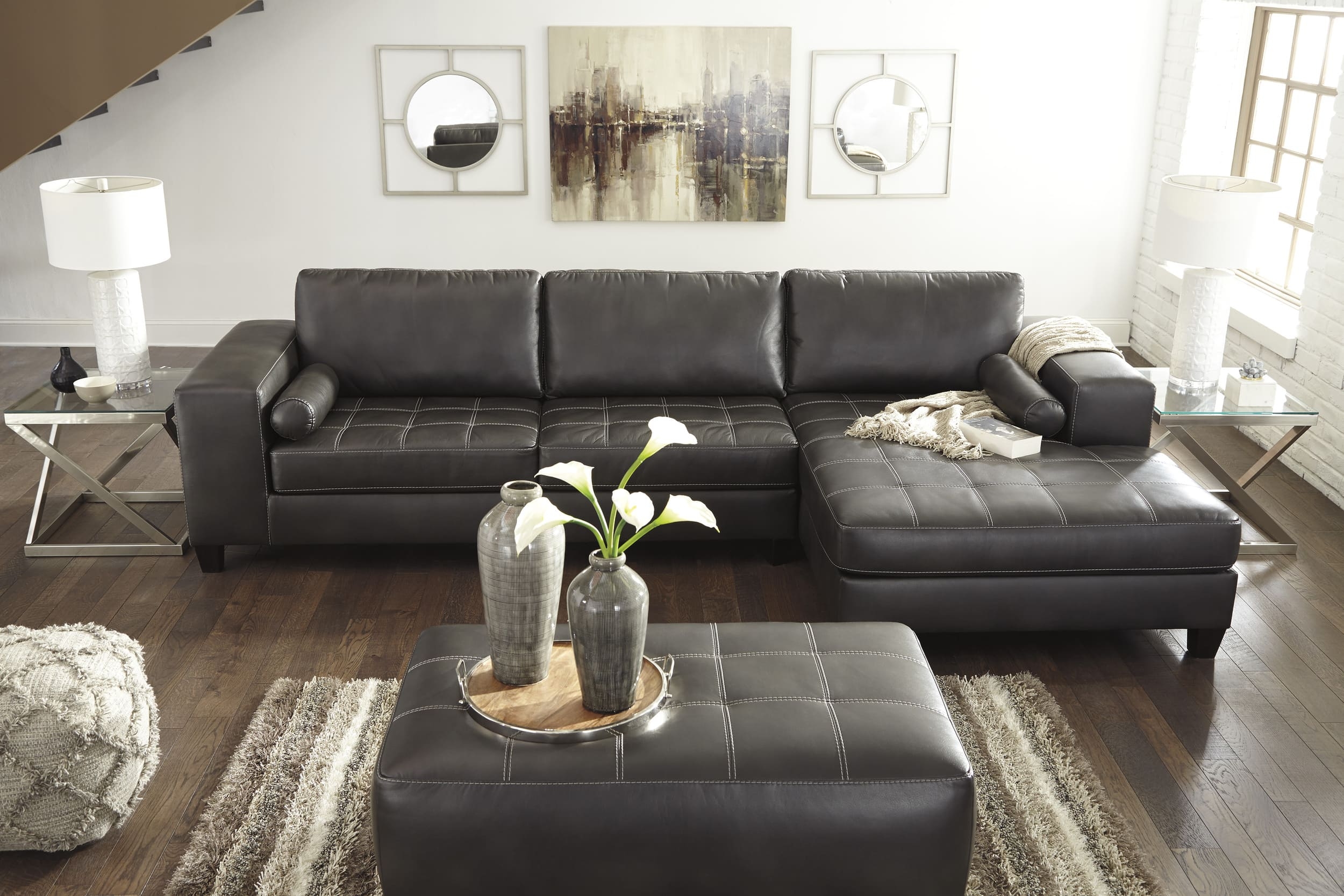 Nokomis 2-Piece Faux Leather L-Shaped Sectional Sofa w/Right Arm Chaise Facing