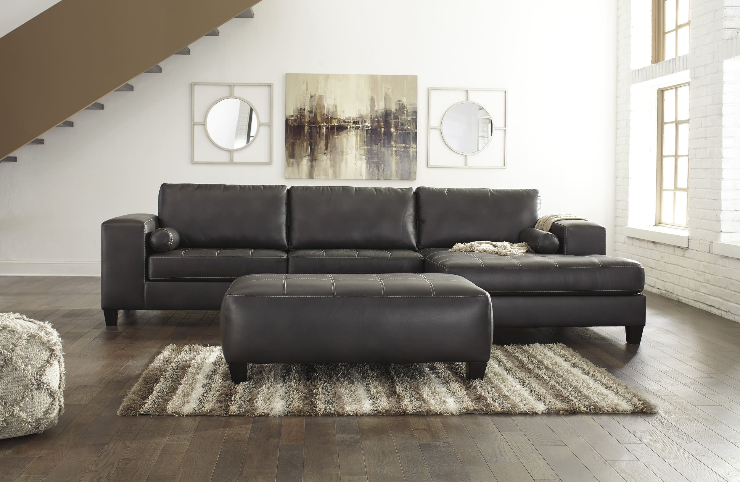 Nokomis 2-Piece Faux Leather L-Shaped Sectional Sofa w/Right Arm Chaise Facing