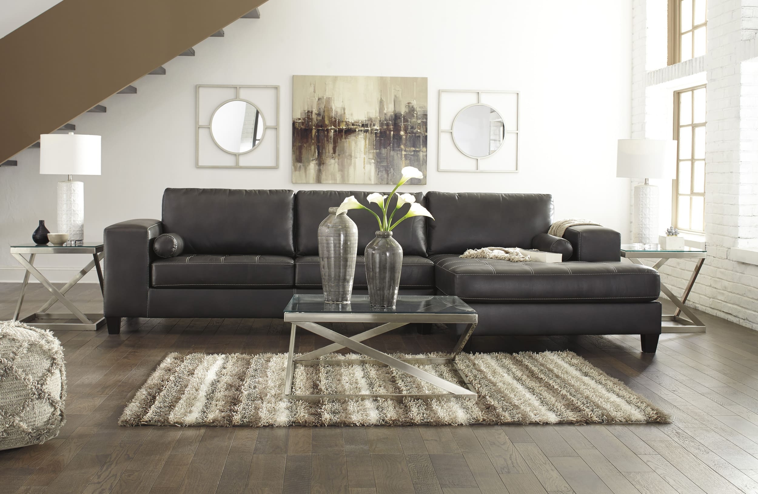 Nokomis 2-Piece Faux Leather L-Shaped Sectional Sofa w/Right Arm Chaise Facing