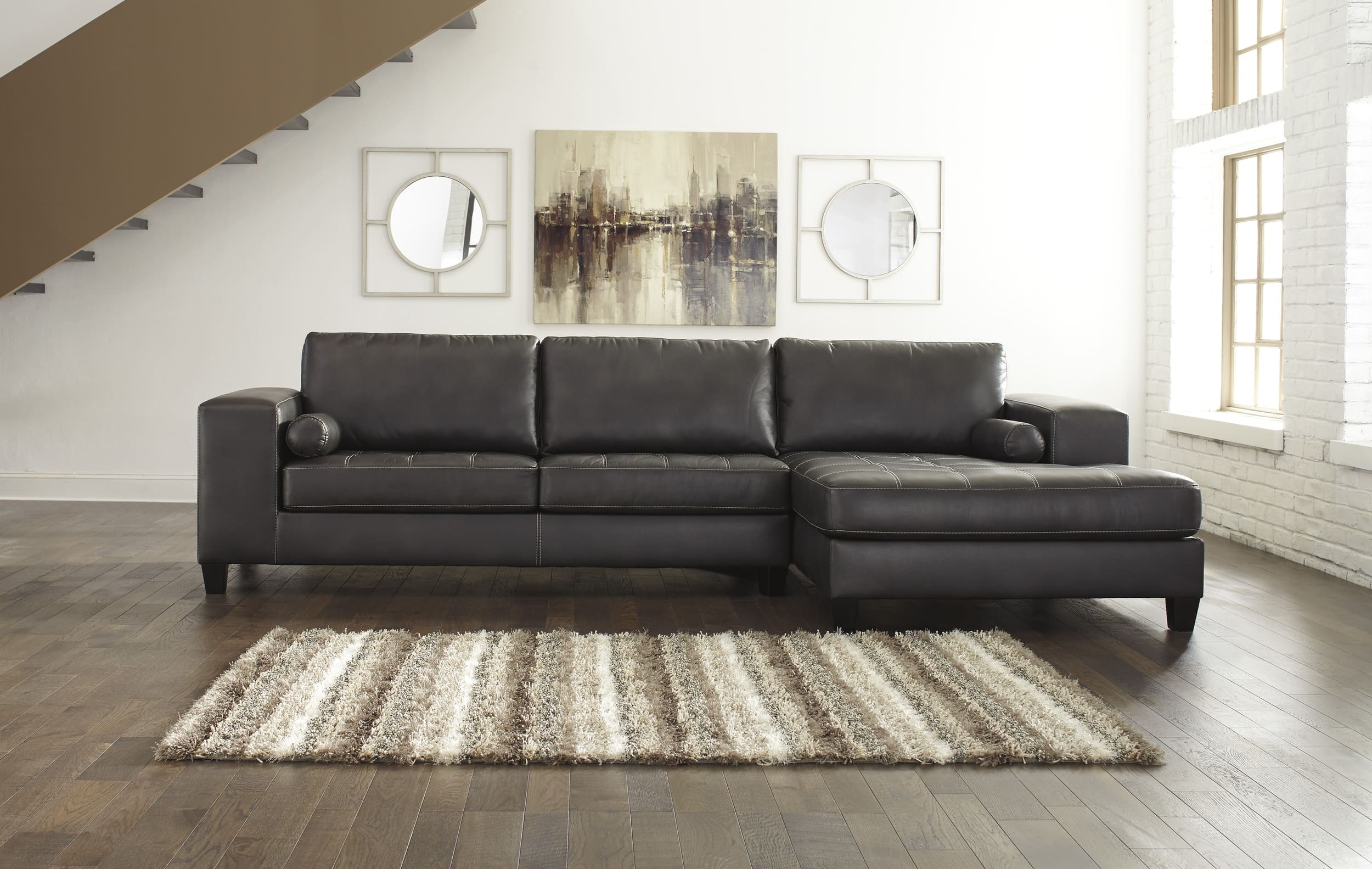 Nokomis 2-Piece Faux Leather L-Shaped Sectional Sofa w/Right Arm Chaise Facing