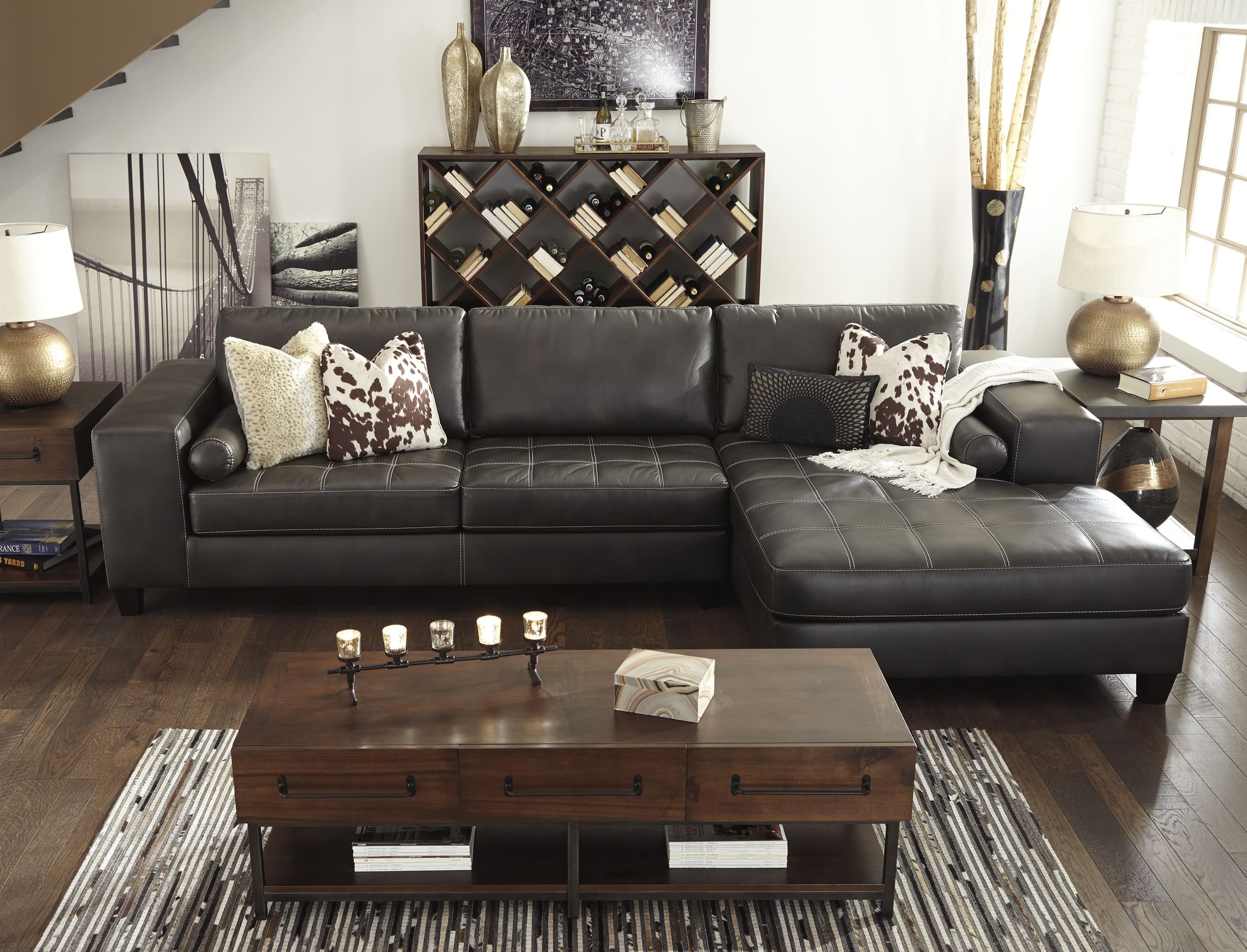 Nokomis 2-Piece Faux Leather L-Shaped Sectional Sofa w/Right Arm Chaise Facing