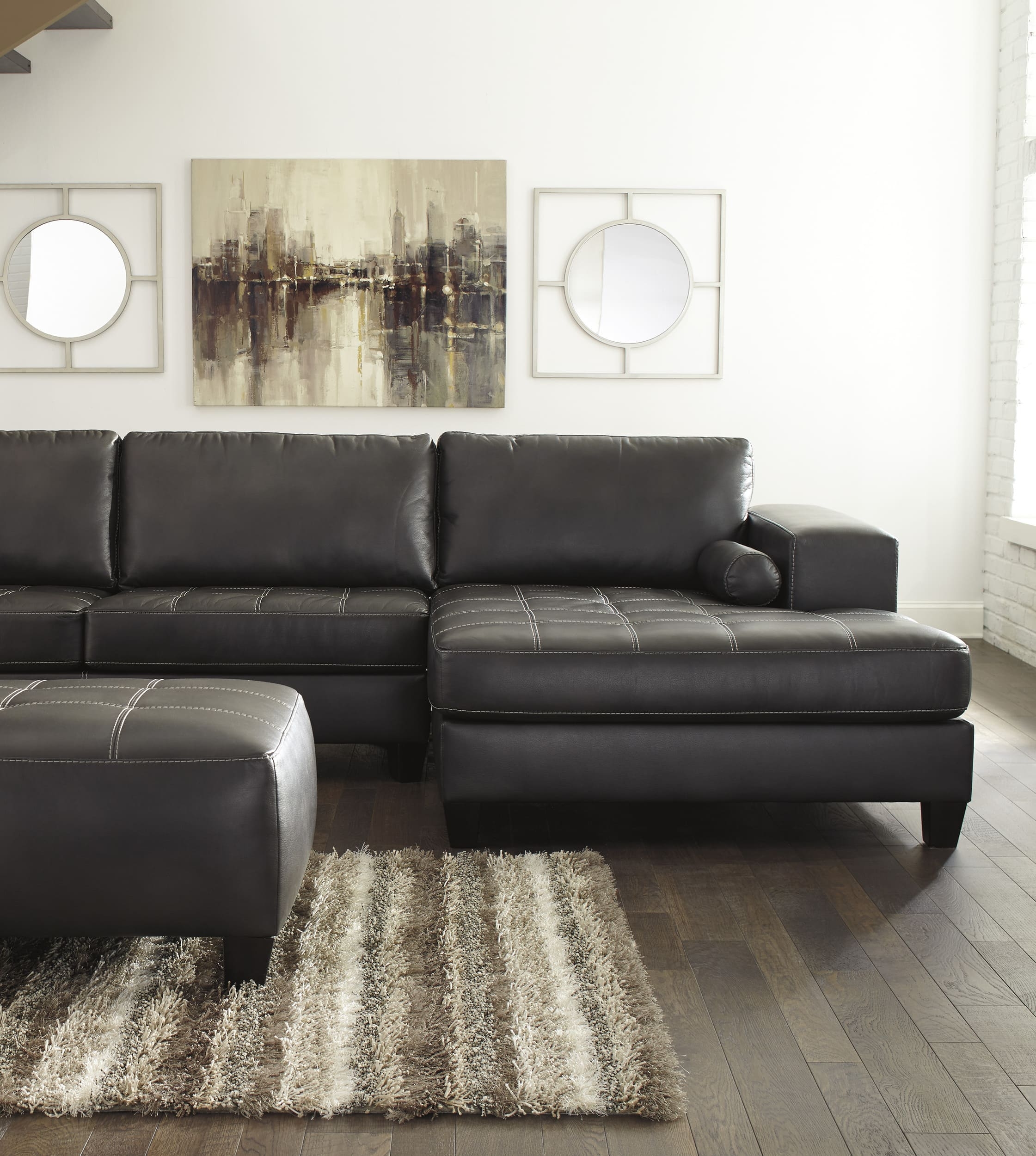 Nokomis 2-Piece Faux Leather L-Shaped Sectional Sofa w/Right Arm Chaise Facing