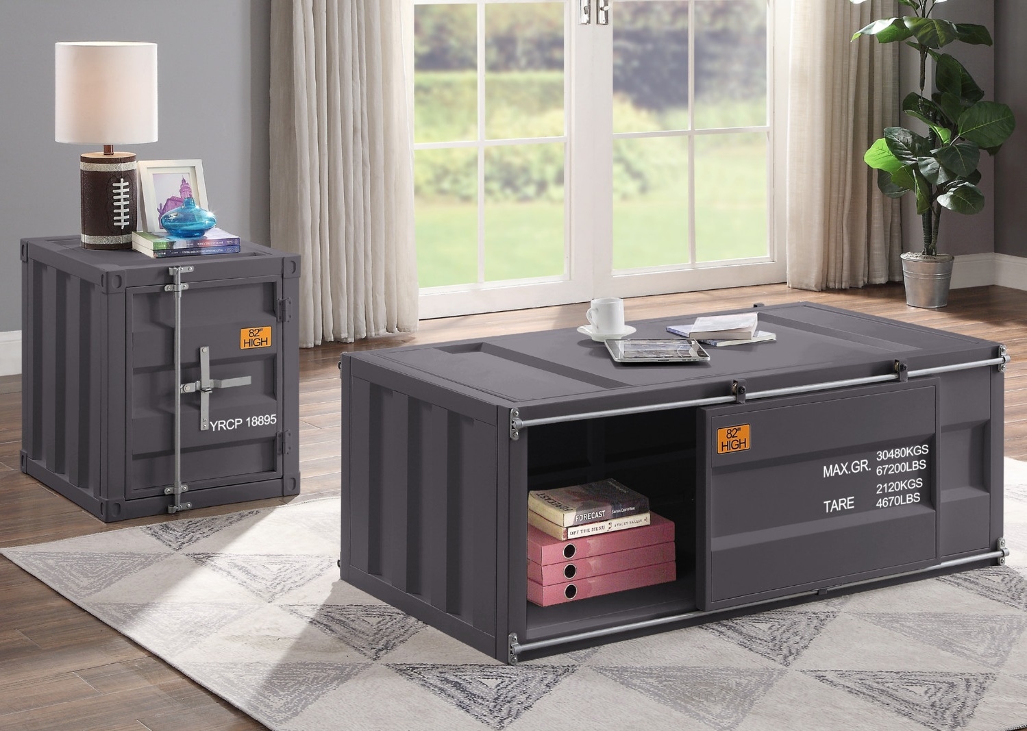 Cargo Metal Rectangular Coffee Table w/Sliding Door