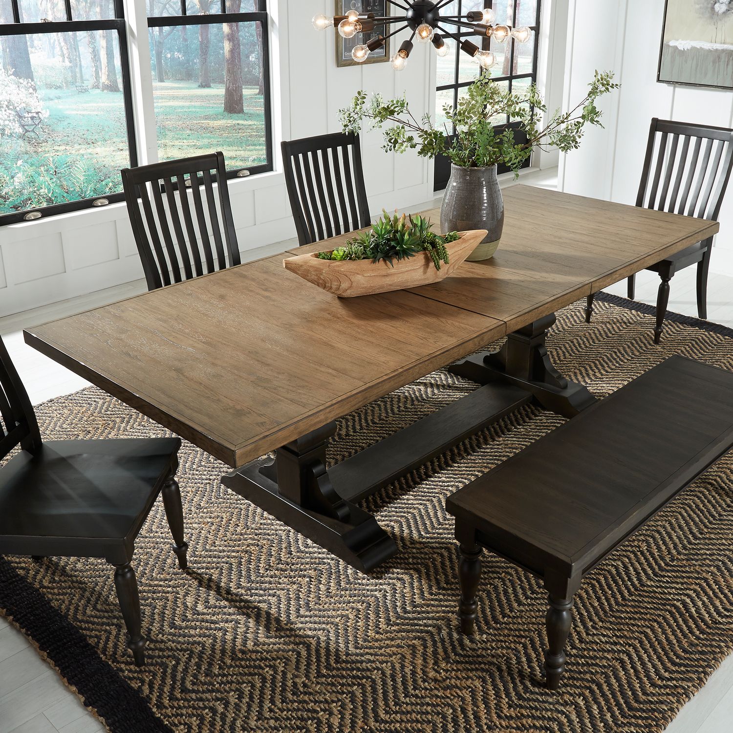 Harvest Home Extendable Trestle Dining Room Set | Rustic Wood