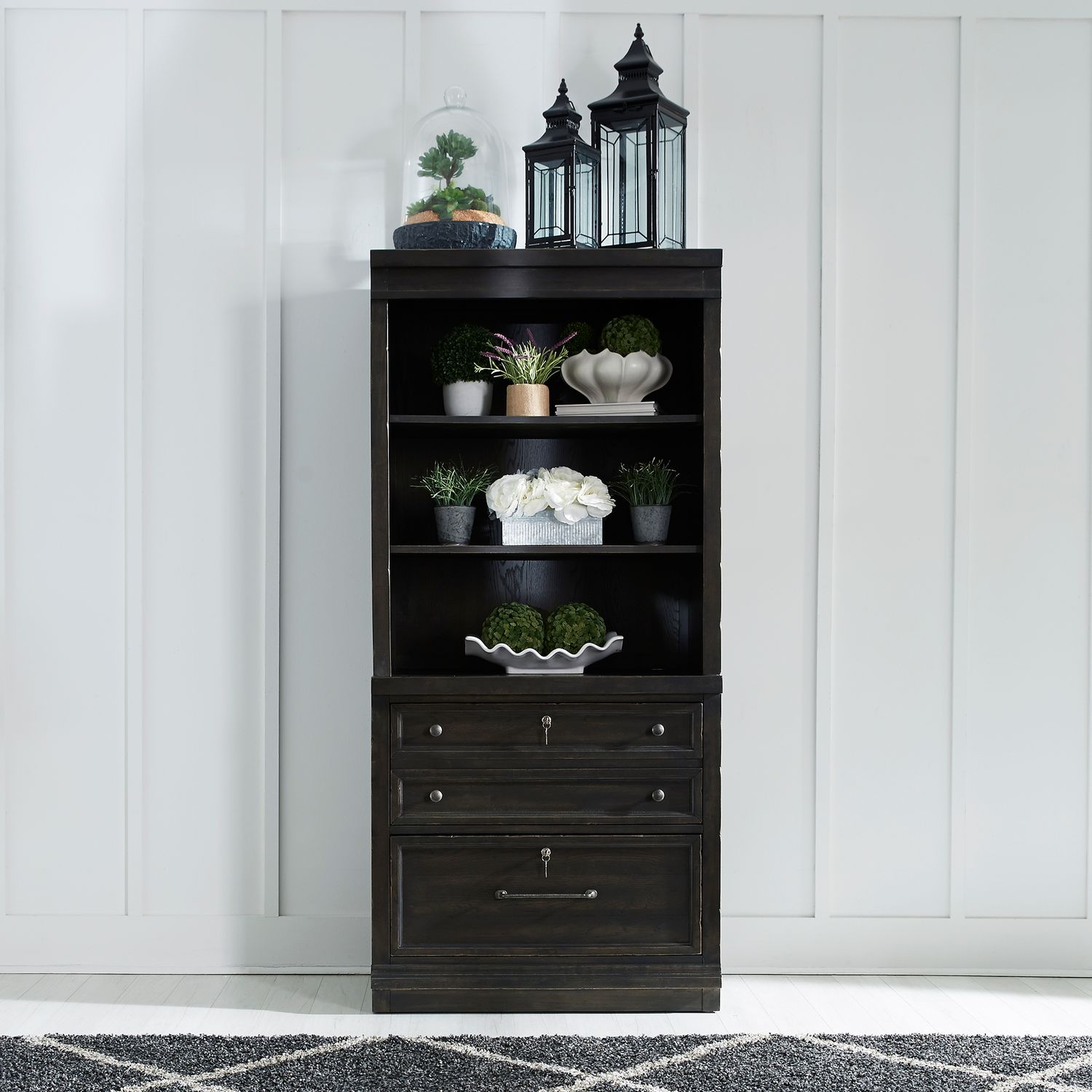Harvest Home Wood 2-Piece Hutch & 2-Drawer File Cabinet Set