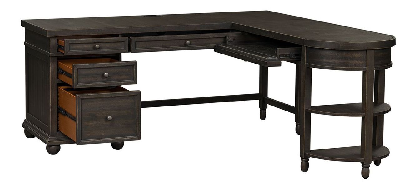 Harvest Home L-Shaped Wood 7-Drawer Desk Set w/Hutch & Charging Station