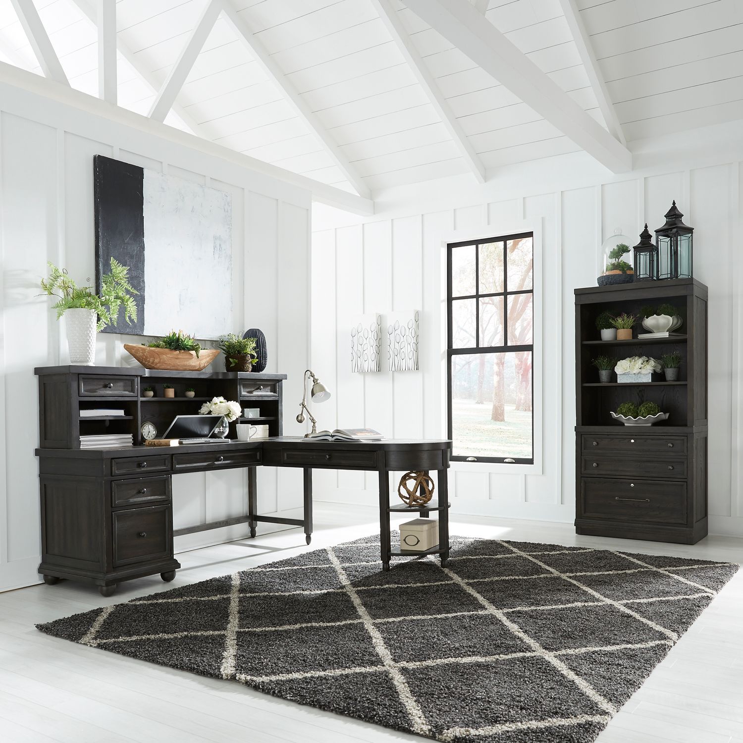 Harvest Home L-Shaped Wood 7-Drawer Desk Set w/Hutch & Charging Station