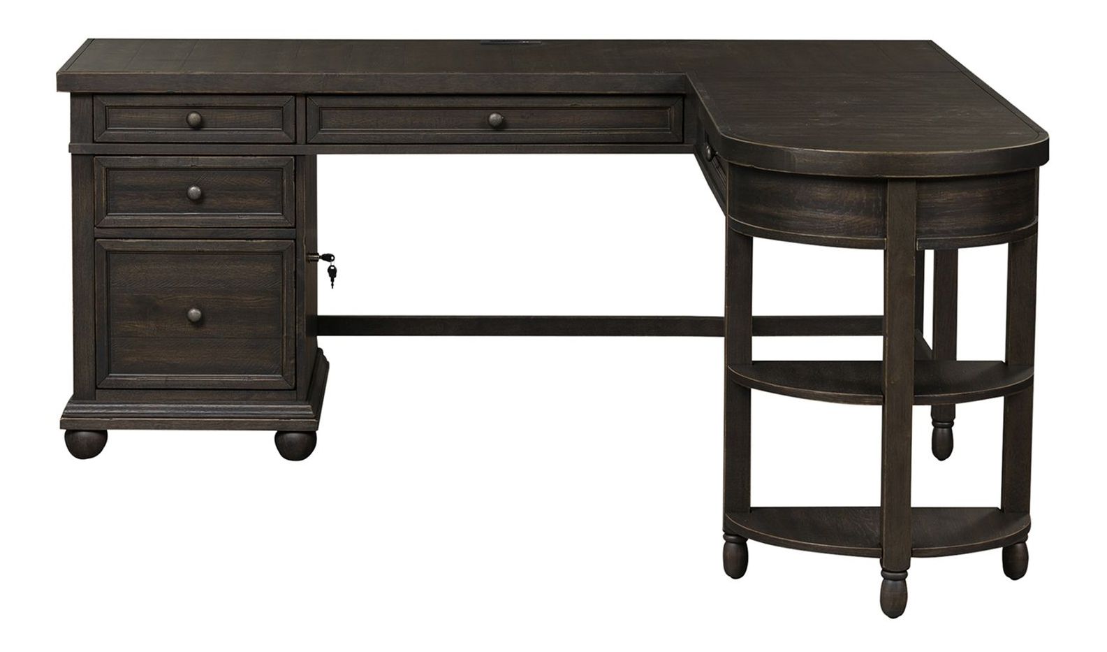Harvest Home L-Shaped Wood 5-Drawer Desk Set w/Charging Station