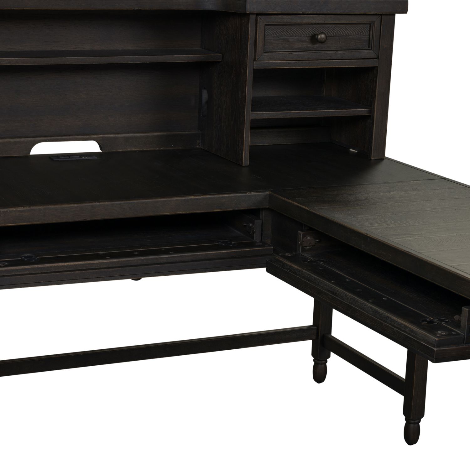 Harvest Home L-Shaped Wood 5-Drawer Desk Set w/Charging Station
