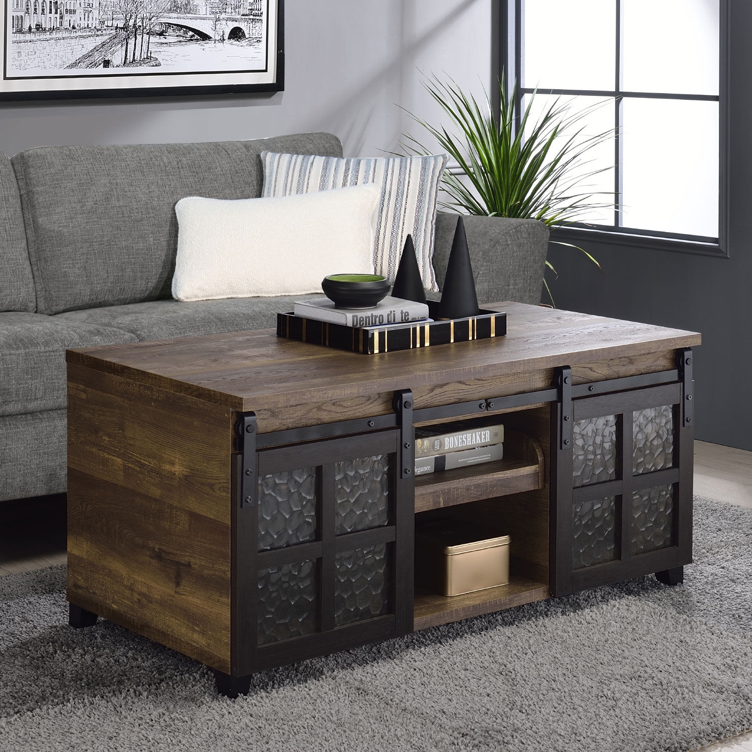 Nineel Wood/Metal Rectangular Storage Coffee Table