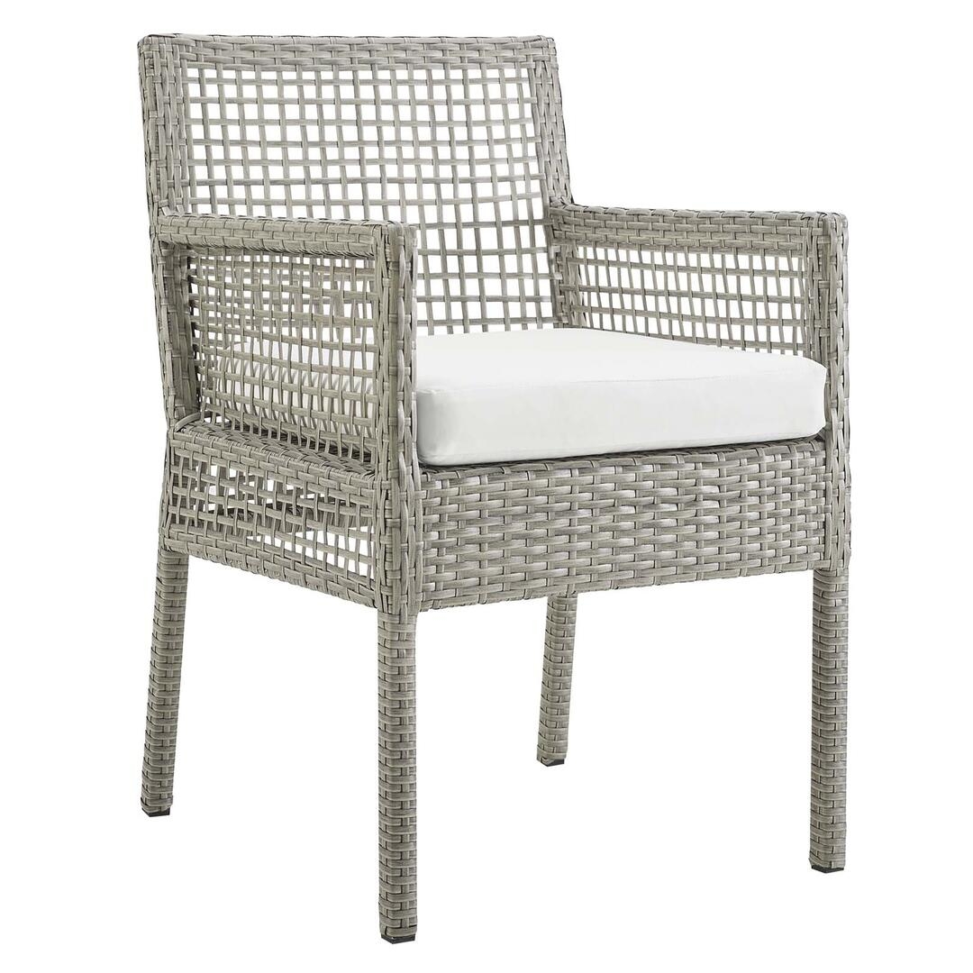 Aura Outdoor Patio Synthetic Wicker Rattan Dining Armchair (Set of 2), Gray/White by Modway Furniture