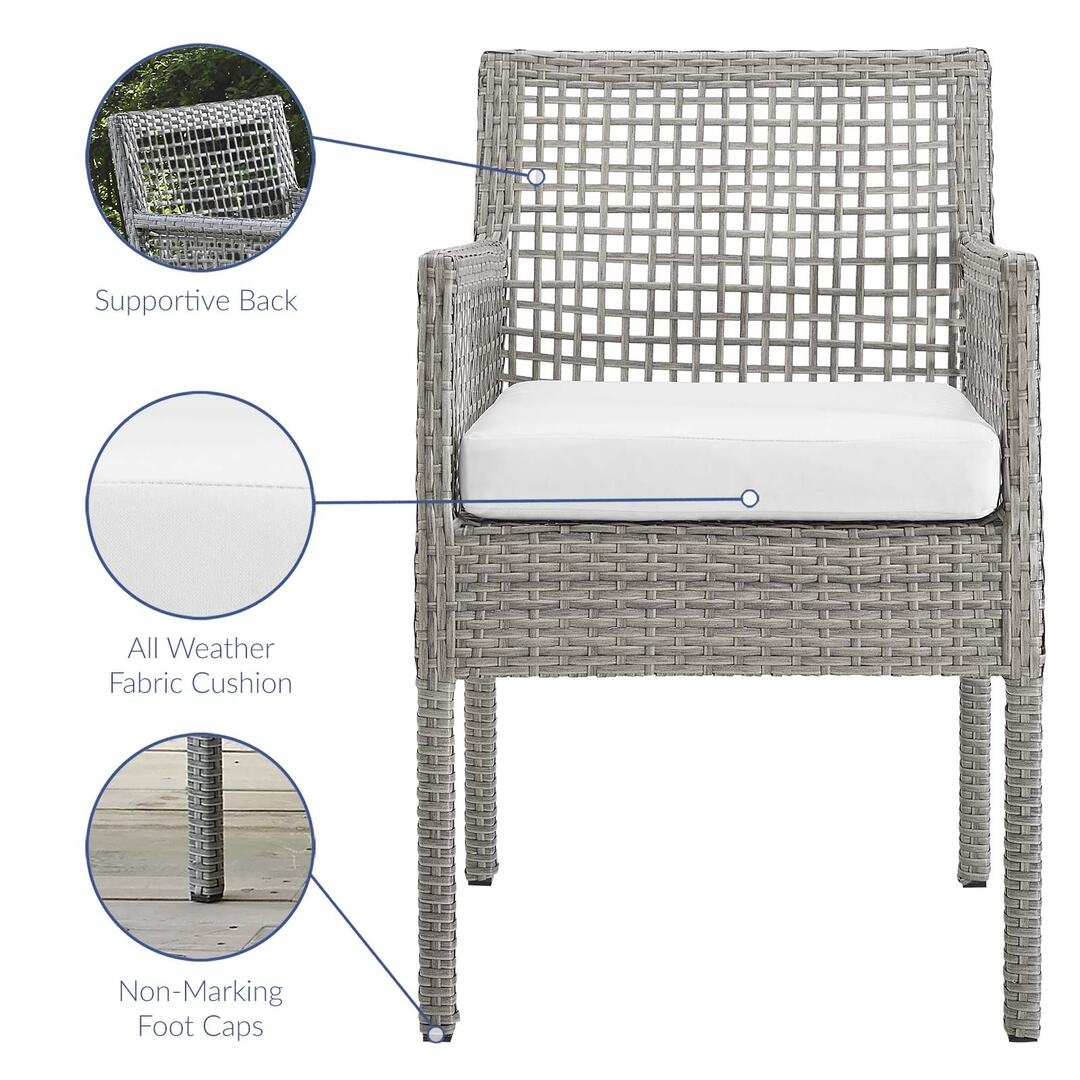 Aura Outdoor Patio Synthetic Wicker Rattan Dining Armchair (Set of 2), Gray/White by Modway Furniture