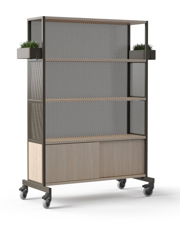 Worklab Mobile Shelving Unit w/2 Fixed Shelves, Cabinet & Metal Back Panel