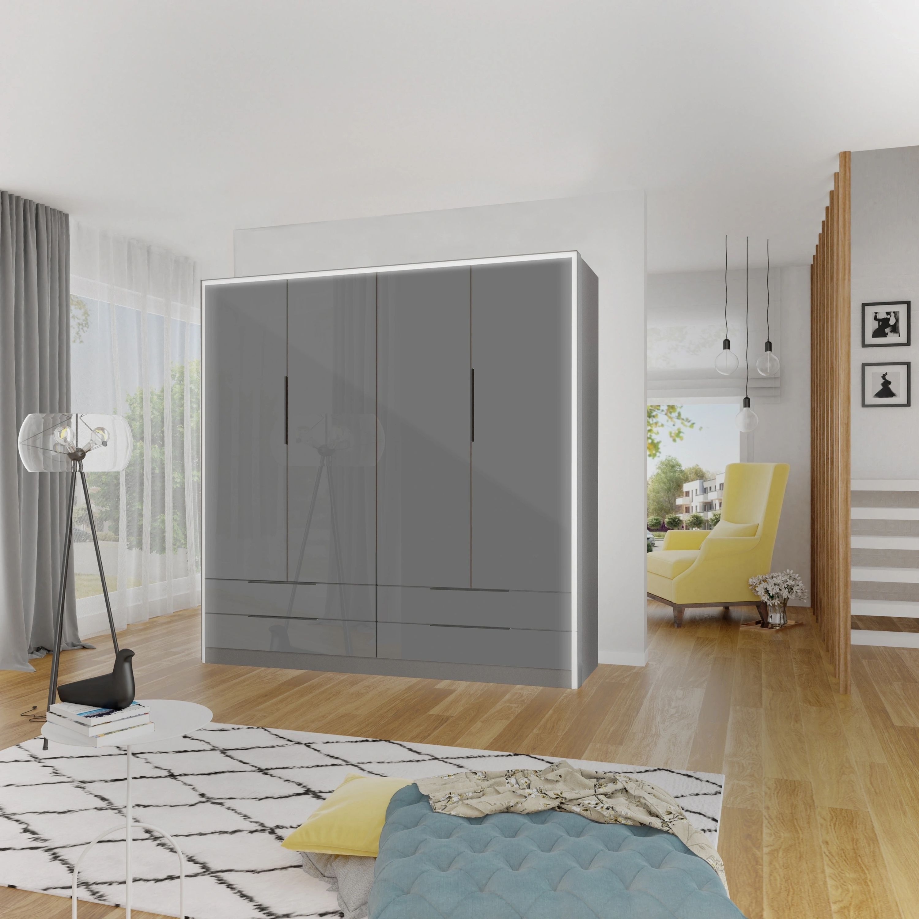 Modo 4-Door Wardrobe with 4 Drawers & LED Lighting