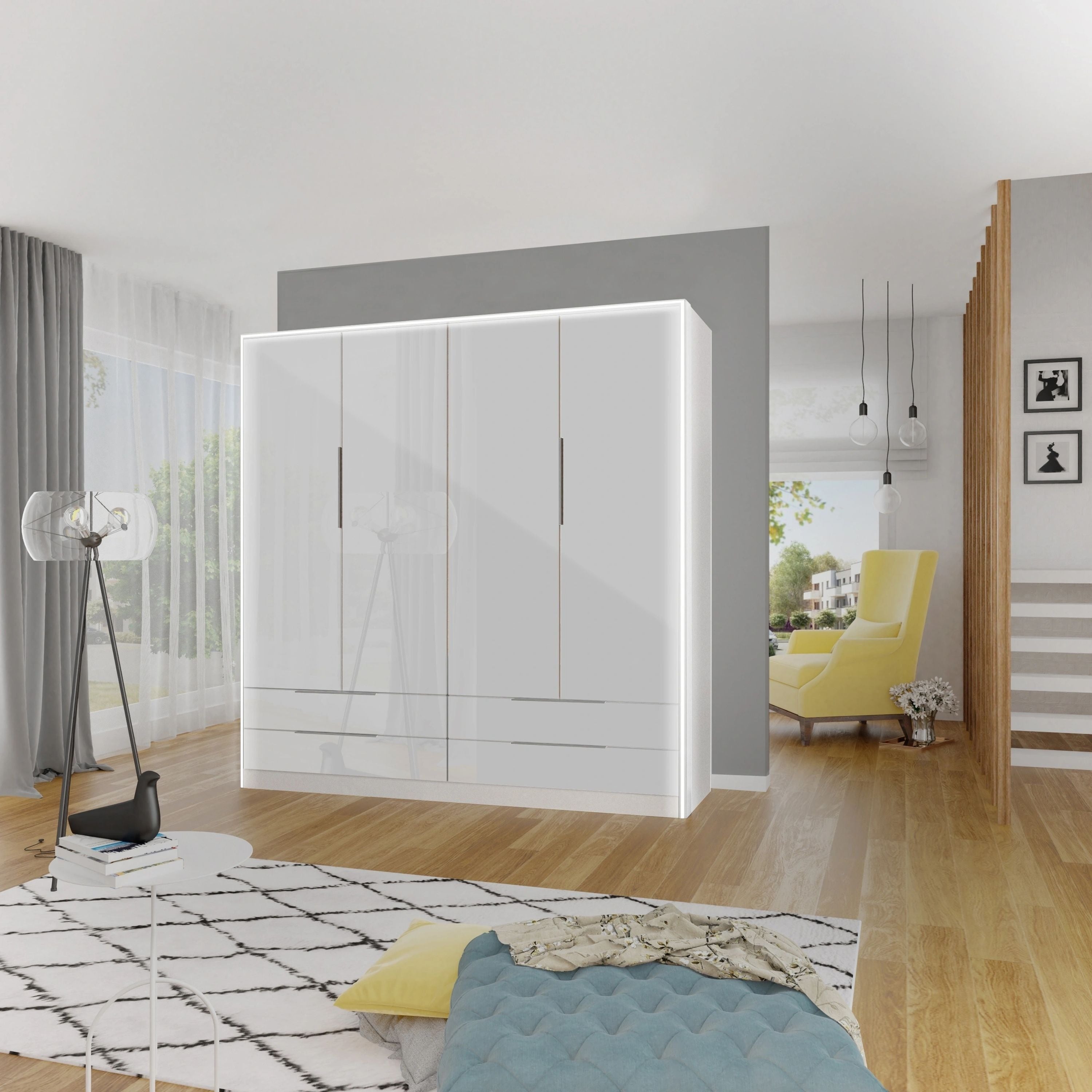 Modo 4-Door Wardrobe with 4 Drawers & LED Lighting
