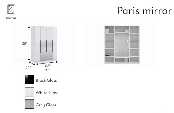 Paris 71-inch 3-Door Wood Closet with Mirror