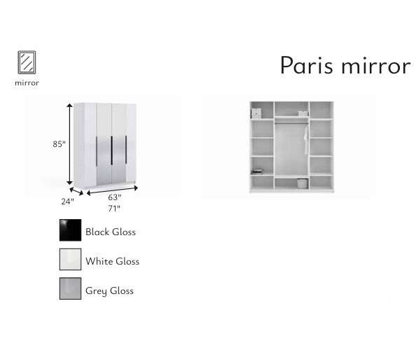Paris 63-inch 3-Door Wood Closet with Mirror