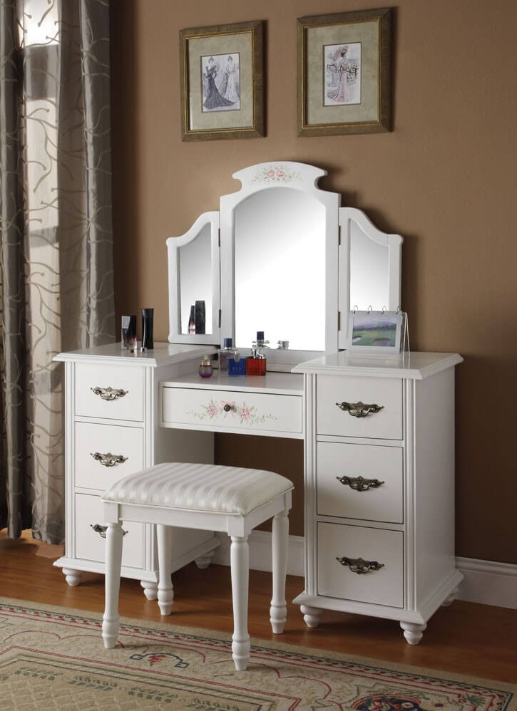 Torian Vanity Set (Desk + Mirror + Stool) by ACME