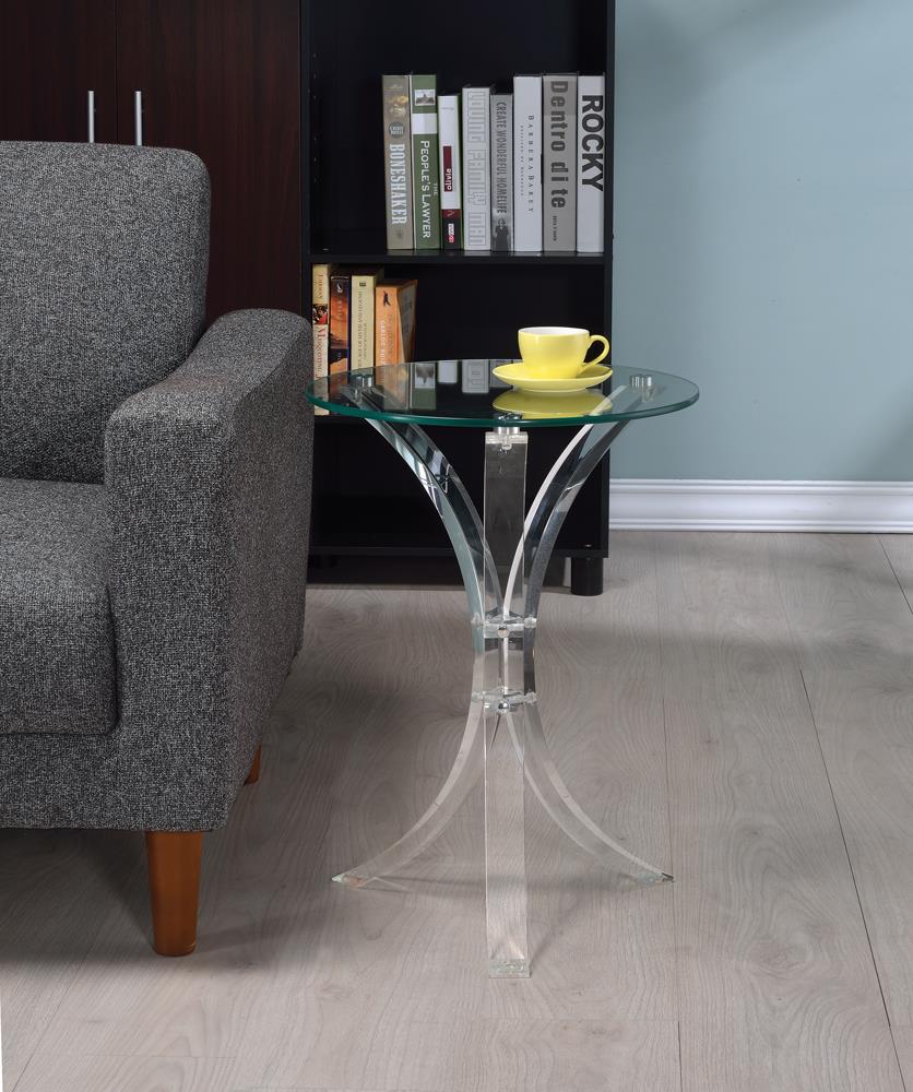 Emmett Tempered Glass Round Accent Table with Acrylic Base