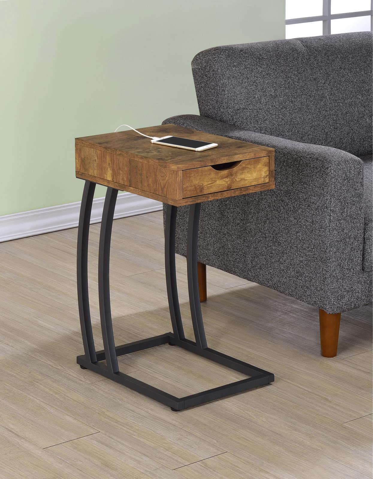 Troy Wood Veneer Accent Table with Power Outlet