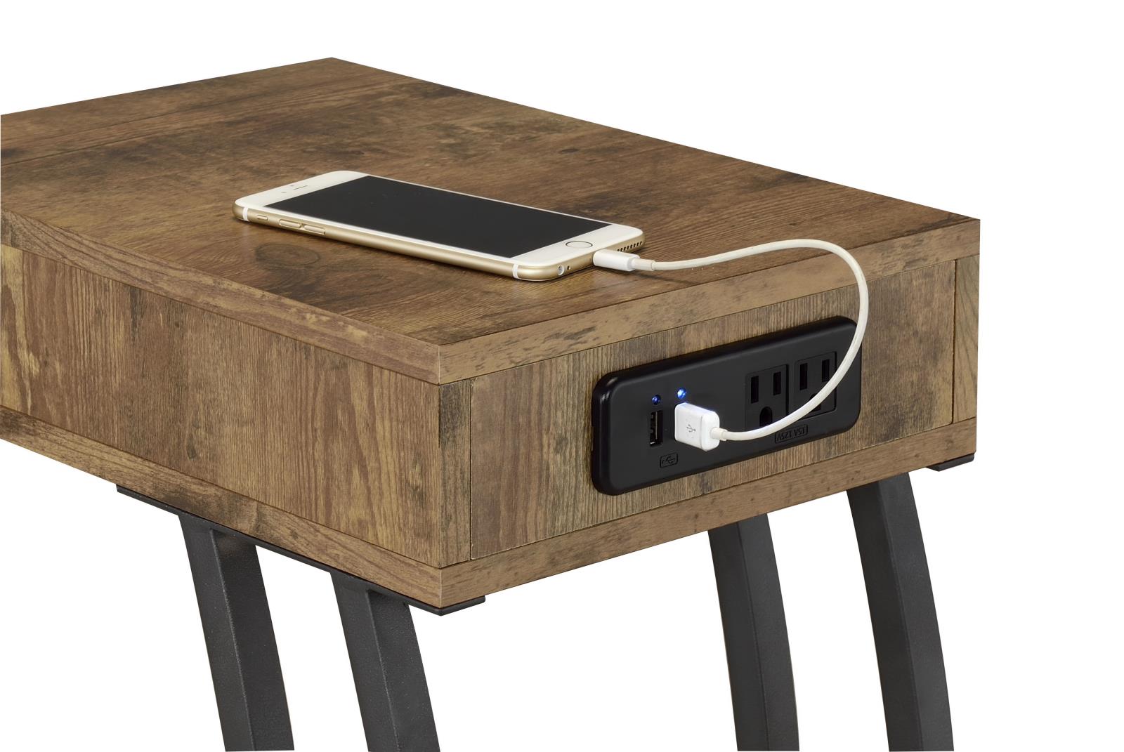 Troy Wood Veneer Accent Table with Power Outlet