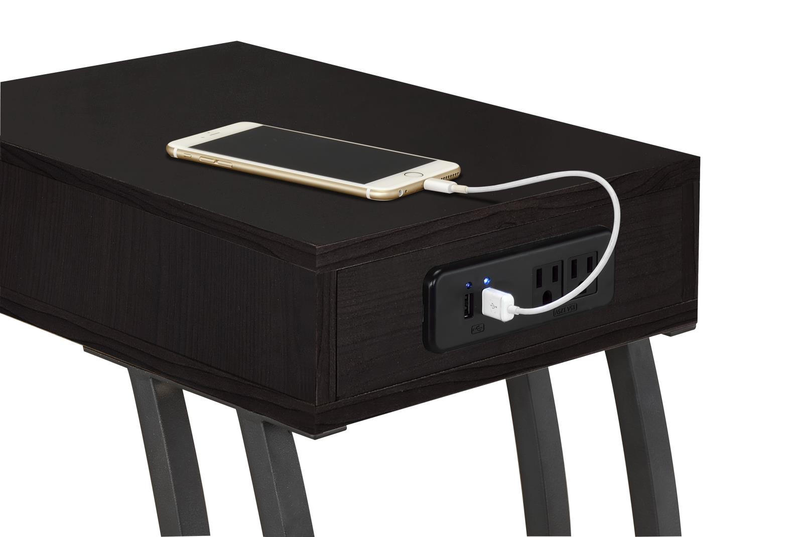 Troy Wood Veneer Accent Table with Power Outlet