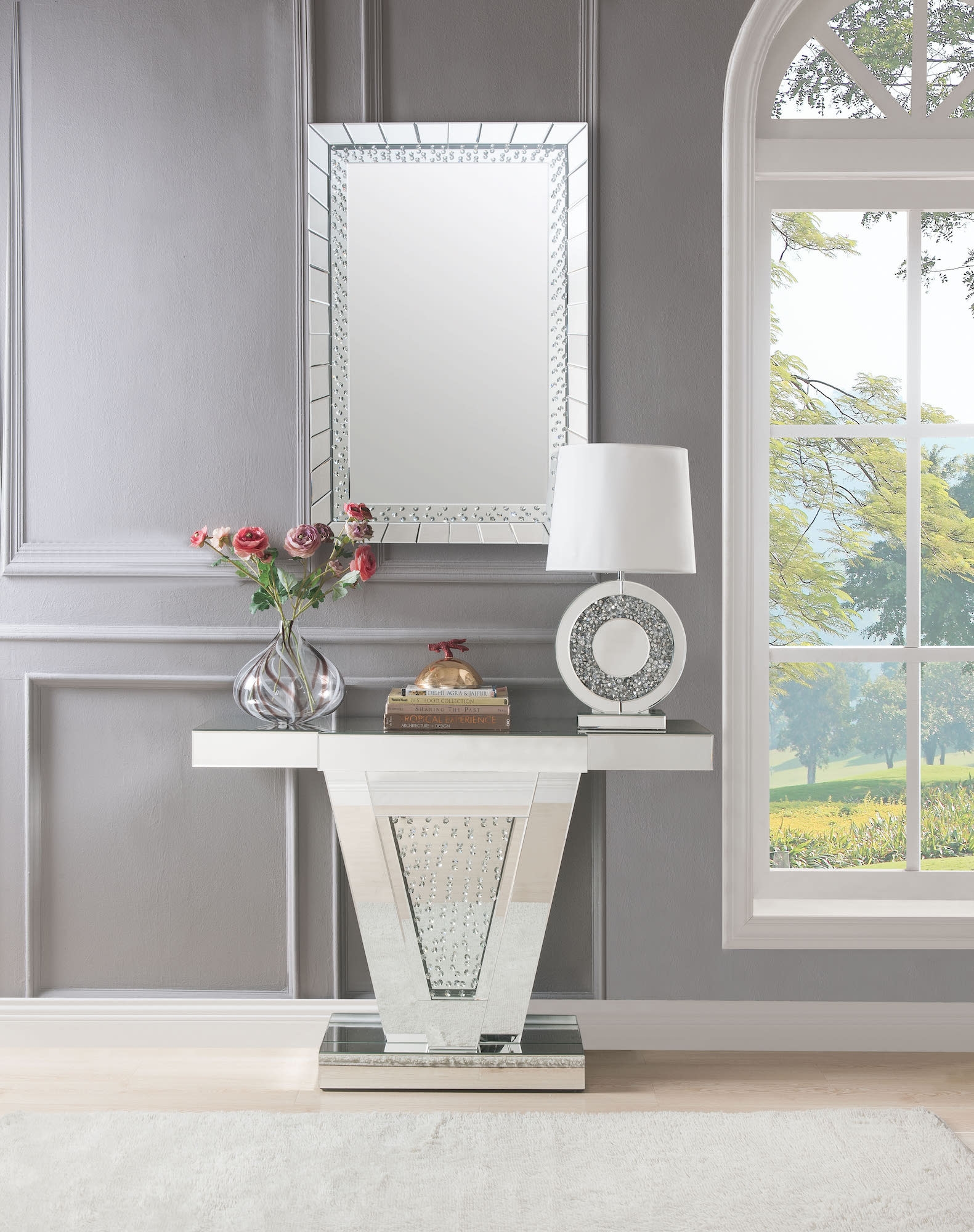 Nysa 90064 Mirrored/Faux Crystals Console Table