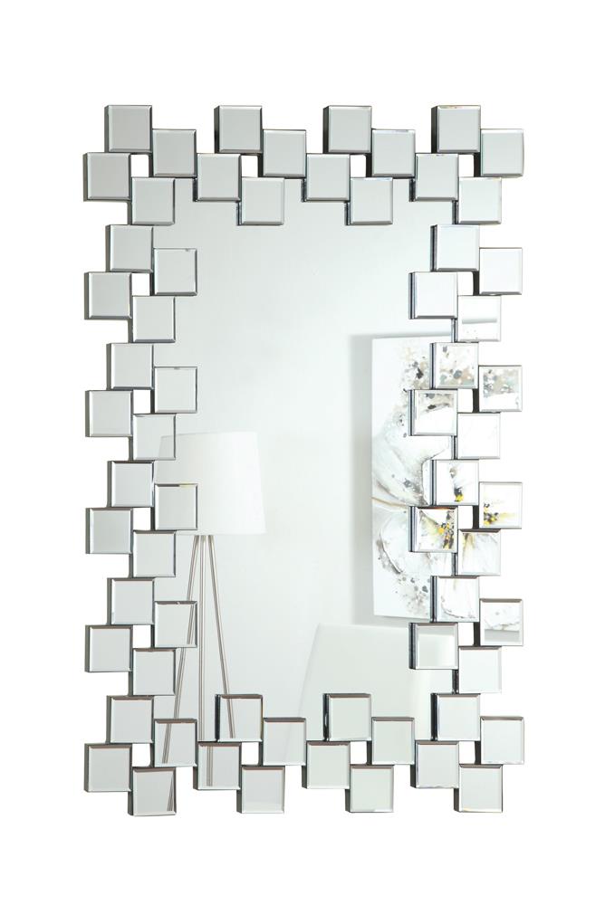 Pamela Frameless Wall Mirror with Staggered Tiles