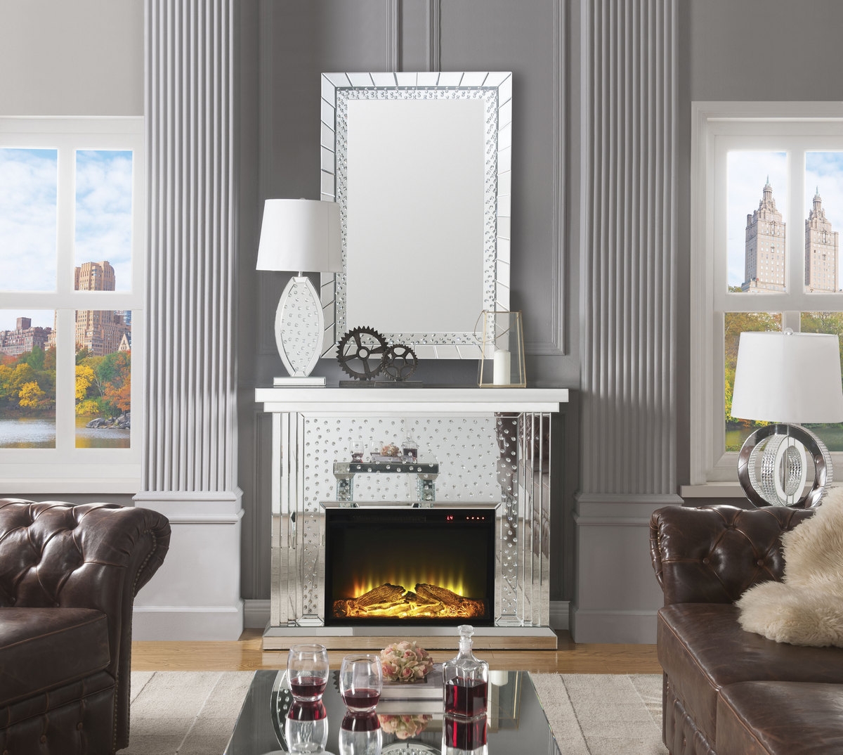 SM Mirrored Indoor Fireplace Mantle
