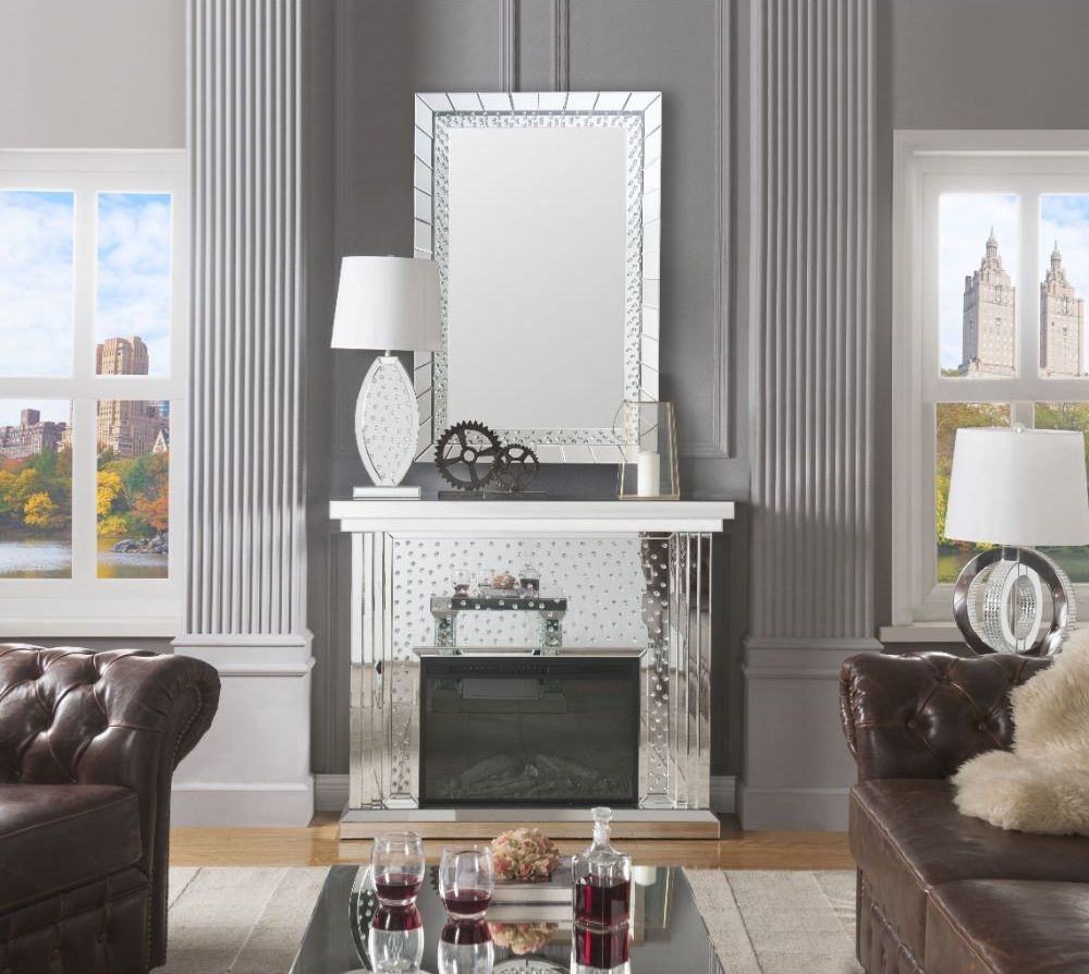 Nysa 90204 Mirror/Faux Crystals LED Fireplace w/ Adjustable Temperature & Timer