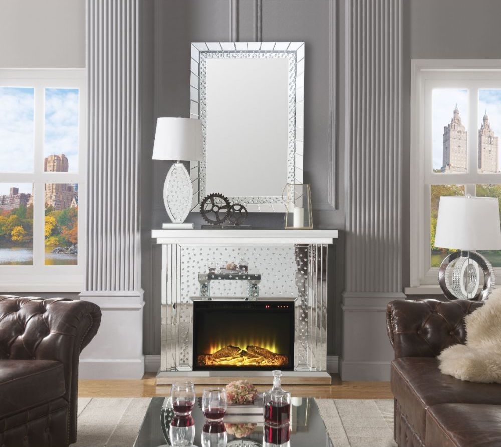 Nysa 90204 Mirror/Faux Crystals LED Fireplace w/ Adjustable Temperature & Timer
