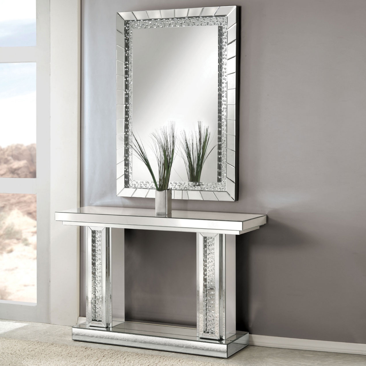 Nysa 90230 Mirrored/Faux Crystals Console Table