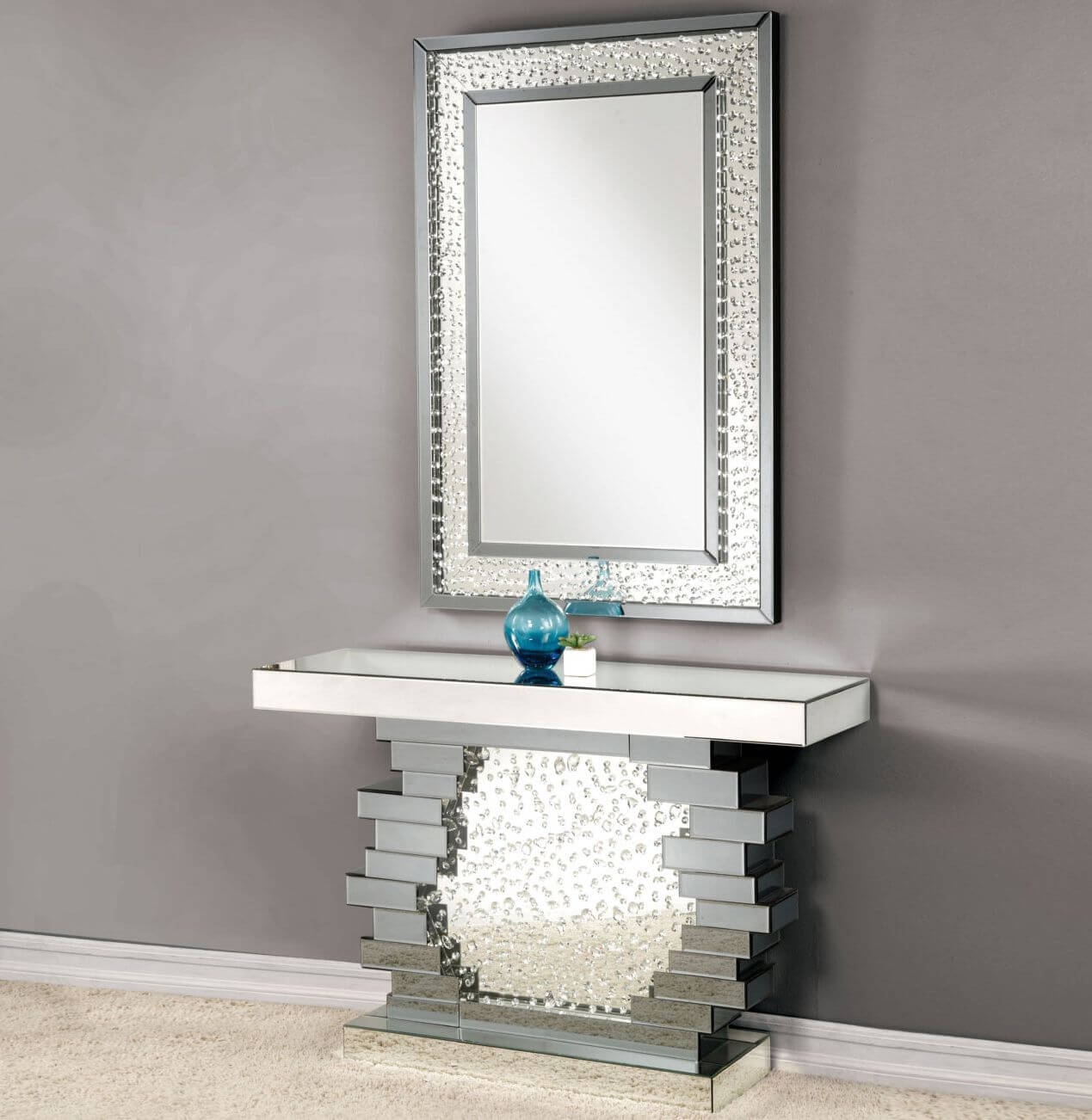 Nysa 90232 Mirrored/Faux Crystals Console Table