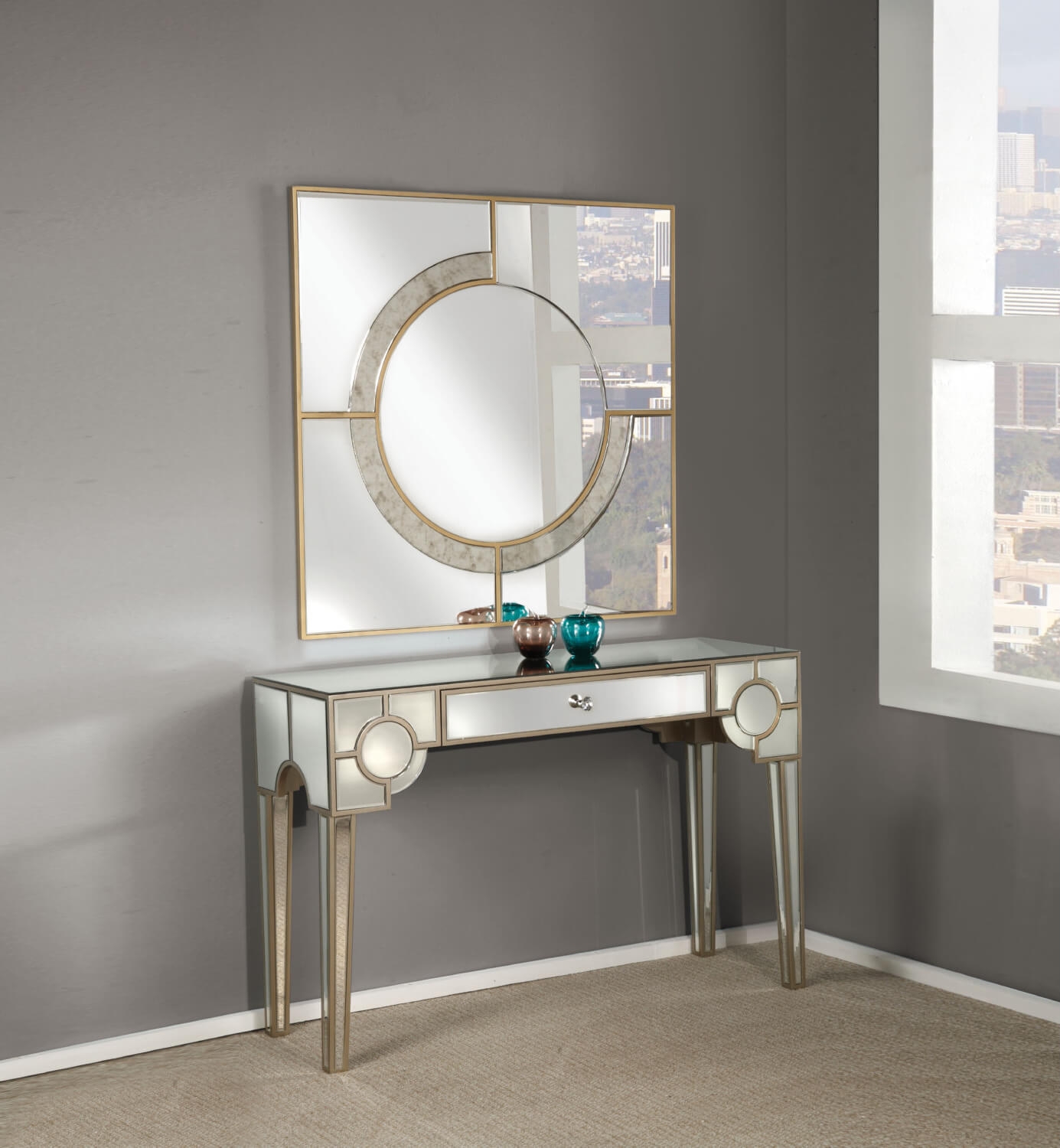 Hanne 90246 Mirrored Console Table w/ Drawer