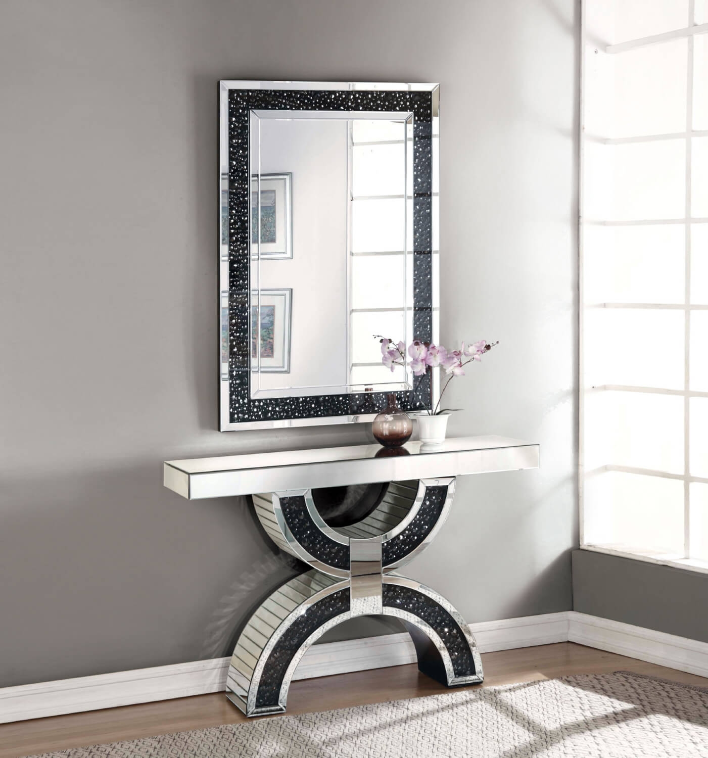 Noor 90248 Mirrored/Faux Gemstones Console Table