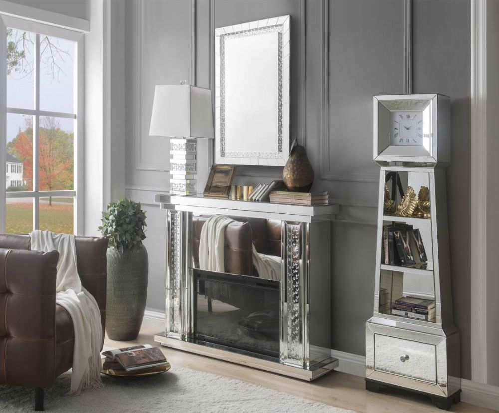 Nysa 90254 Mirror/Faux Crystals LED Fireplace w/ Adjustable Temperature & Timer