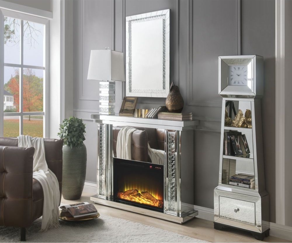 Nysa 90254 Mirror/Faux Crystals LED Fireplace w/ Adjustable Temperature & Timer