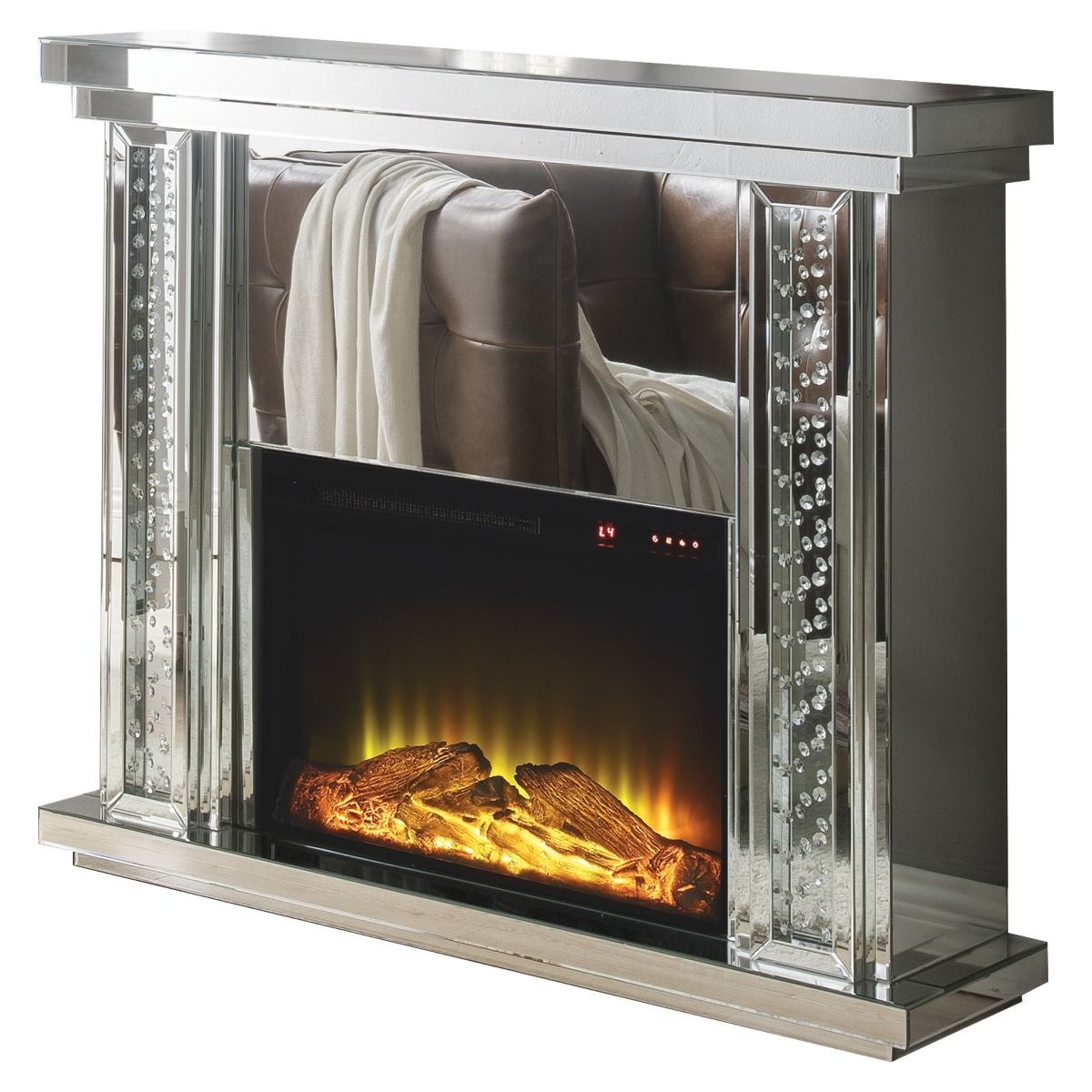 Nysa 90254 Mirror/Faux Crystals LED Fireplace w/ Adjustable Temperature & Timer