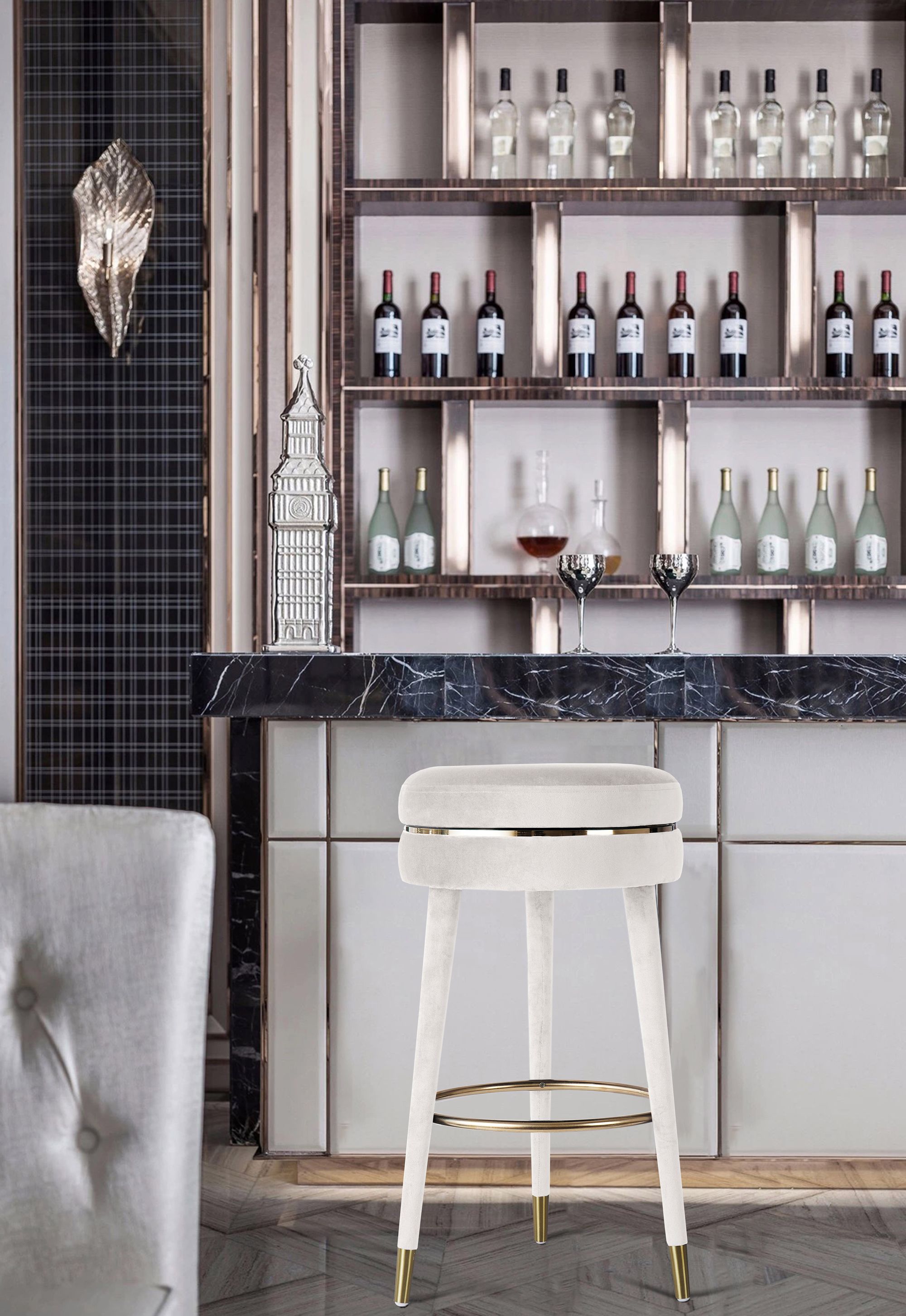 Coral Velvet Swivel Bar Stool
