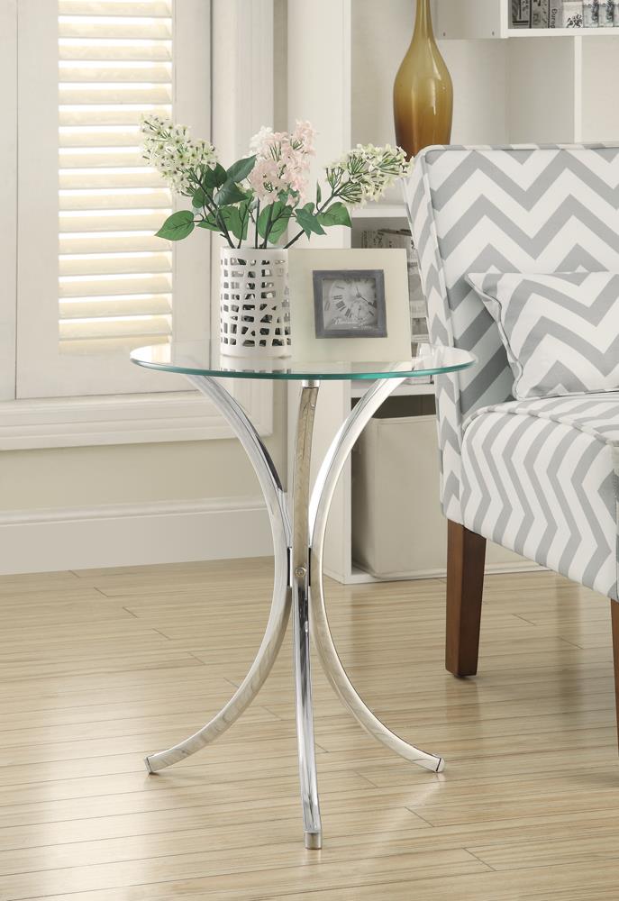 Eloise Tempered Glass Round Accent Table with Curved Legs
