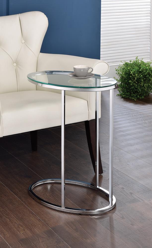Kyle Glass Oval Snack Table with Chrome Base
