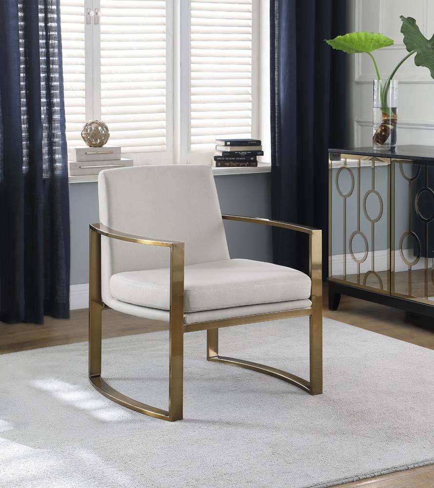 Cory Leatherette Accent Chair with Concave Metal Arm