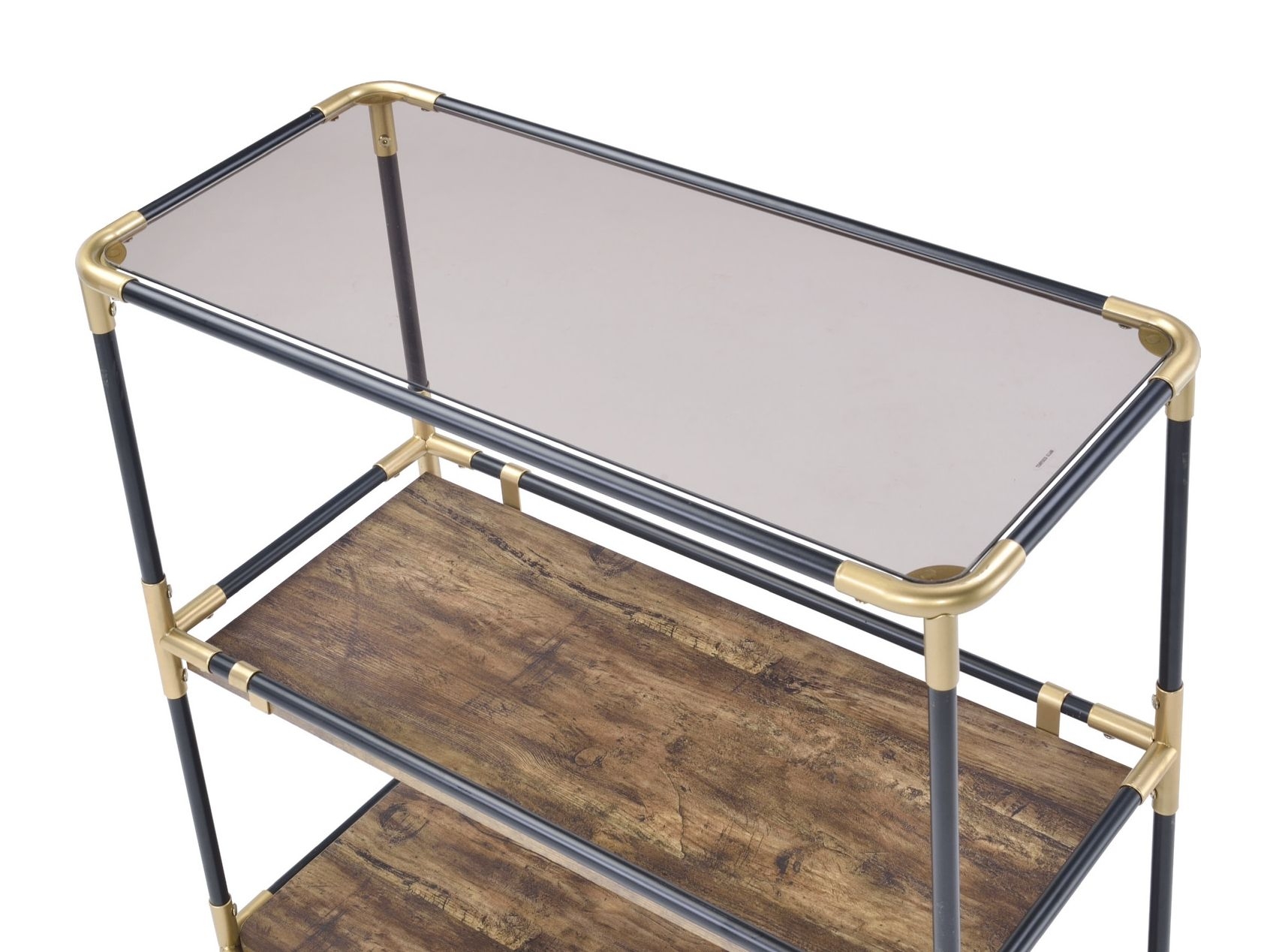Heleris Glass/Wood/Metal Accent Table