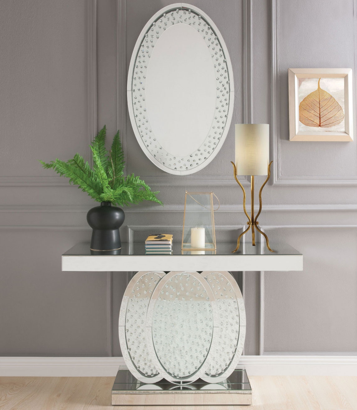 Nysa 90320 Mirrored/Faux Crystals Console Table